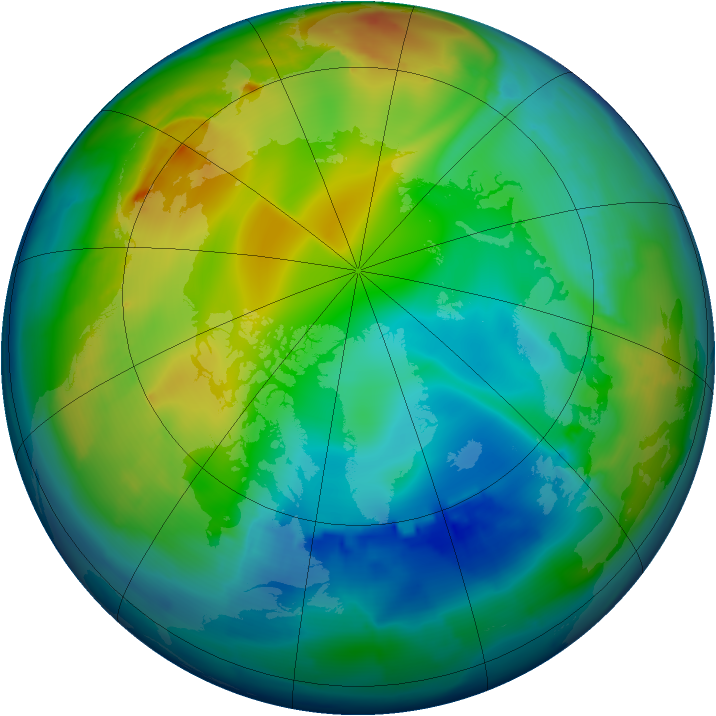 Arctic ozone map for 07 December 2012